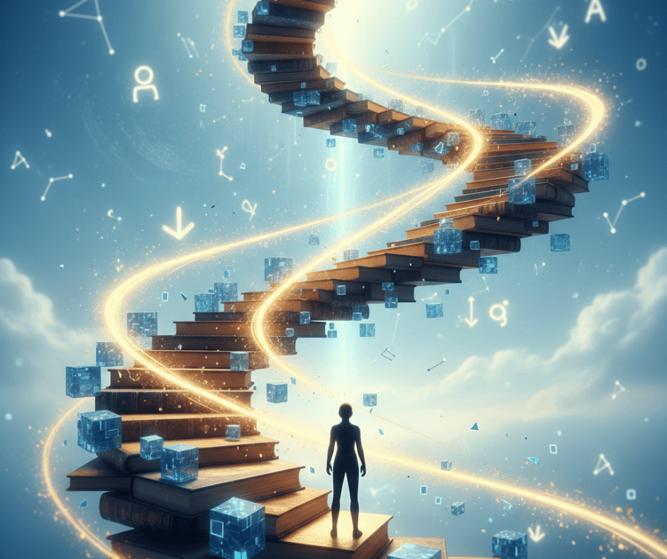 صورة رمزية لسلم النمو المضيء يمثل رحلة الاستثمار في الذات والنجاح المهني.