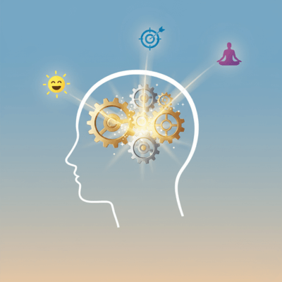 رسم توضيحي يمثل تأثير الرياضة الإيجابي على الدماغ وإفراز هرمونات السعادة وتحسين المزاج.