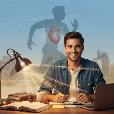 صورة فنية توضح كيف تساهم ممارسة الرياضة في تعزيز التركيز وتحسين الأداء الدراسي للطلاب.