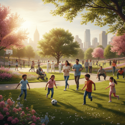 صورة ملهمة لمختلف فئات المجتمع وهم يمارسون الرياضة، ترمز إلى أن النشاط البدني مناسب للجميع.