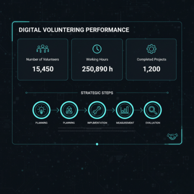 استراتيجية التطوع الرقمي: لوحة تحكم لقياس وتنظيم جهود المتطوعين عن بعد بكفاءة.