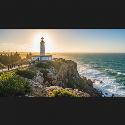 منارة كاب سبارطيل (Cap Spartel) حيث يلتقي البحر الأبيض المتوسط بالمحيط الأطلسي، مشهد طبيعي خلاب يبرز جمال السياحة في طنجة.