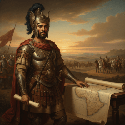 لوحة تاريخية لملك أمازيغي من ملوك نوميديا أو موريتانيا، تجسّد قوة الممالك الأمازيغية القديمة في المغرب وشمال إفريقيا، ودورها في مقاومة التوسع الروماني والحفاظ على الهوية الأمازيغية