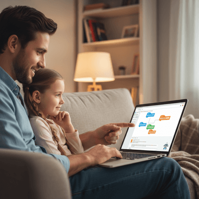 أب يدعم ابنته في رحلتها لتعلم البرمجة والذكاء الاصطناعي، مما يبرز الدور الحيوي للأسرة في التوجيه والتشجيع.