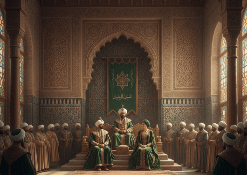 لوحة تخيلية لحفل زواج السلطان أحمد الوطاسي من السيدة الحرة في تطوان، لتجسيد نفوذها السياسي ومكانتها كحاكمة مستقلة.