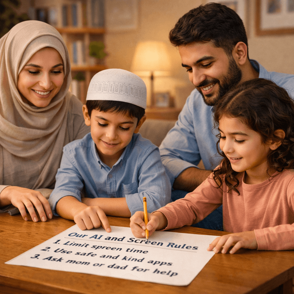 "طفل يستخدم جهازًا لوحيًا للعب لعبة تعليمية ذكية في الرياضيات أو البرمجة، تعبيرًا عن توظيف اللعب في التعليم."