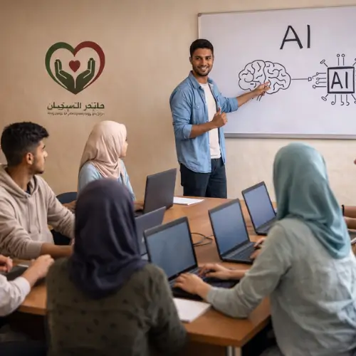 شباب مغاربة في مركز جمعوي يتعلمون استخدام الذكاء الاصطناعي في العمل الحر، ضمن برنامج تمكين رقمي.

