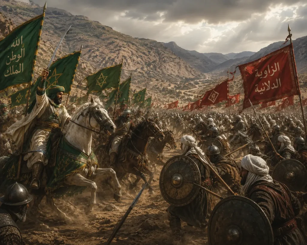 معركة تخيلية تجسد صراع مولاي الرشيد مع الزاوية الدلائية لبسط سلطة الدولة المركزية.