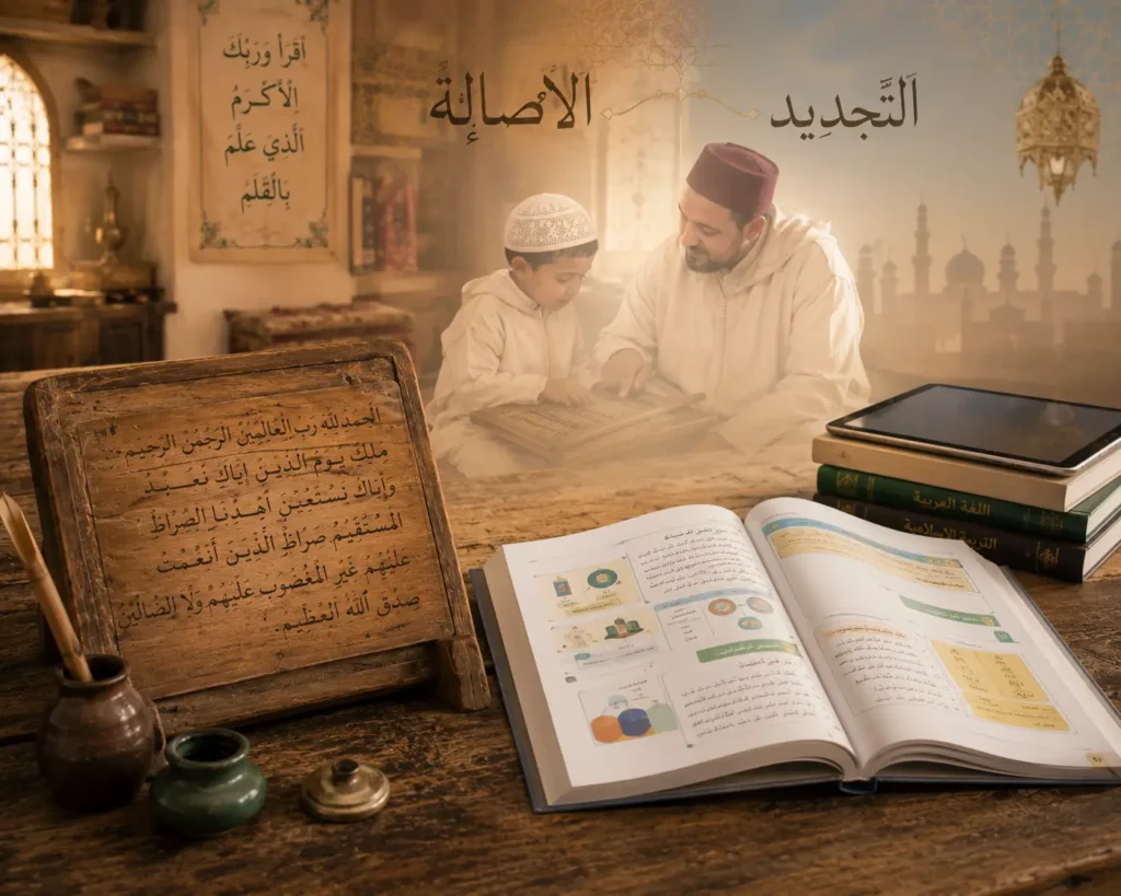 صورة رمزية تربط بين أصالة الكتاتيب المغربية وتجديد التعليم.