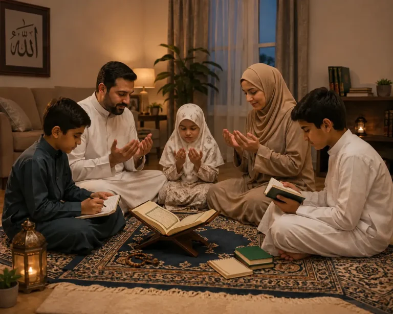 صورة ترمز لبرنامج أسري إيماني في يوم عرفة يجمع الدعاء والقرآن.