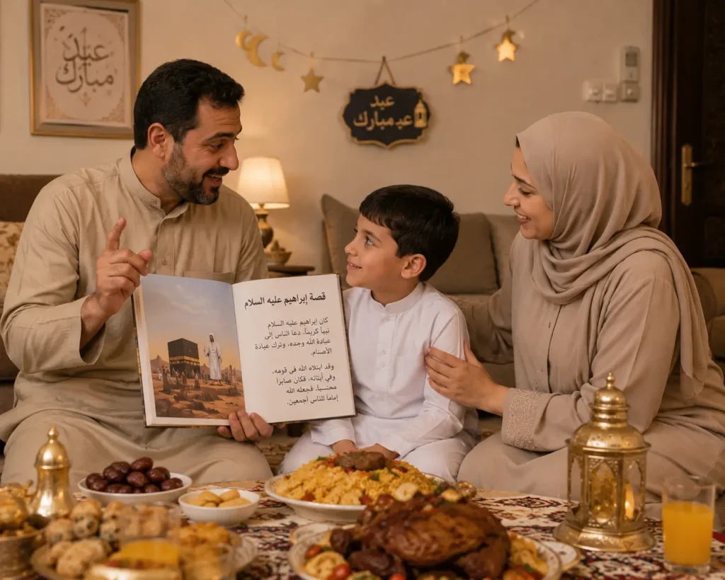 صورة توضح شرح قصة الأضحية للأطفال بطريقة تربوية مبسطة.